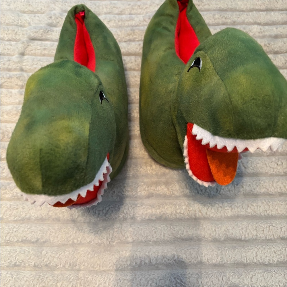 Green Dinosaur Plush Slippers for Kids